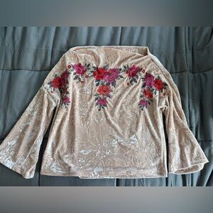 Umgee Women’s Floral Velvet Off The Shoulder Blouse Size S